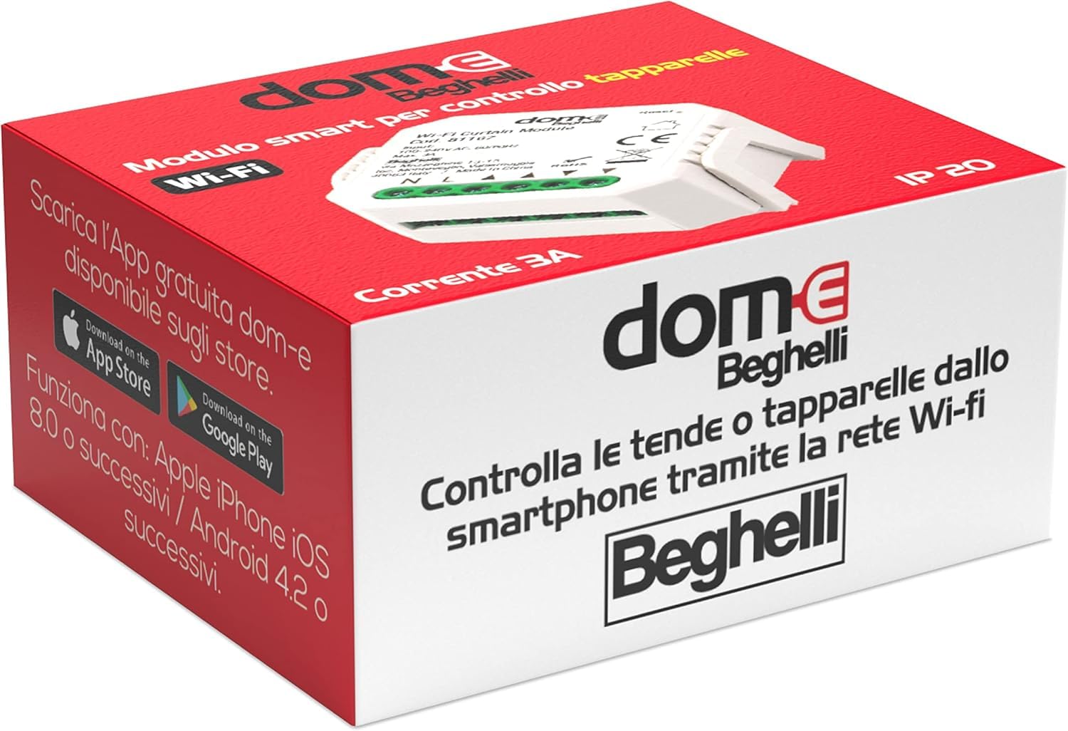 Beghelli - Dom-e WLAN-Rollladenschalter, Steuerung über Smartphone, Alexa und Google Assistant, Dom-E App, Weiß
