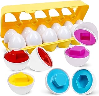 NAODONGLI Matching Eggs for Toddlers, 12 pcs Set Color & Shape Egg Puzzle Toys, Montessori Geometric Eggs,Educational Preschool Game Fine Motor Skill Gifts for1 2 3 Years Old Kids Boys Girls