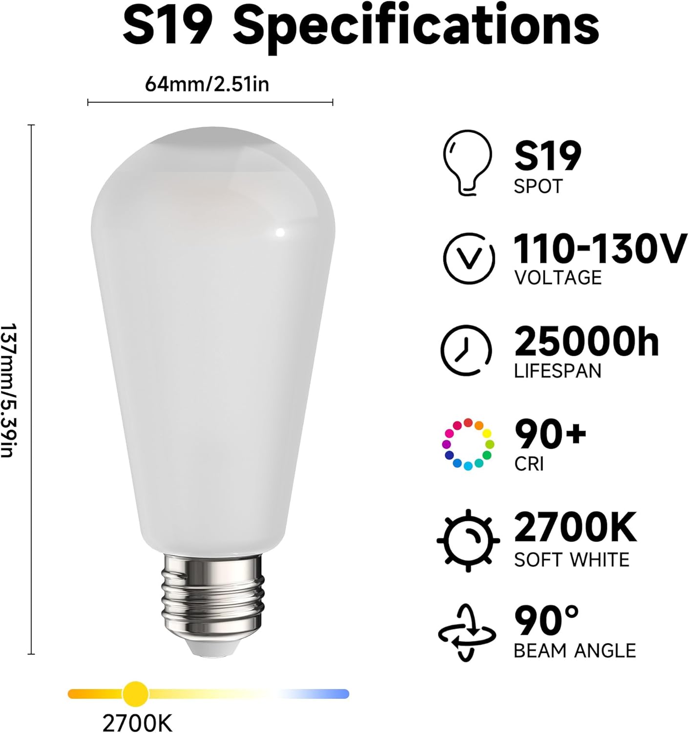 AUGE LIGHT 4Pack S19 Dimmable Vintage Light Bulb, 90degree Lens, 800Lumens 2700k with high CRI>90, Antique Glass led Bulb for Art Gallary, Bedroom, Dinning Room, Vanity Room (S19)
