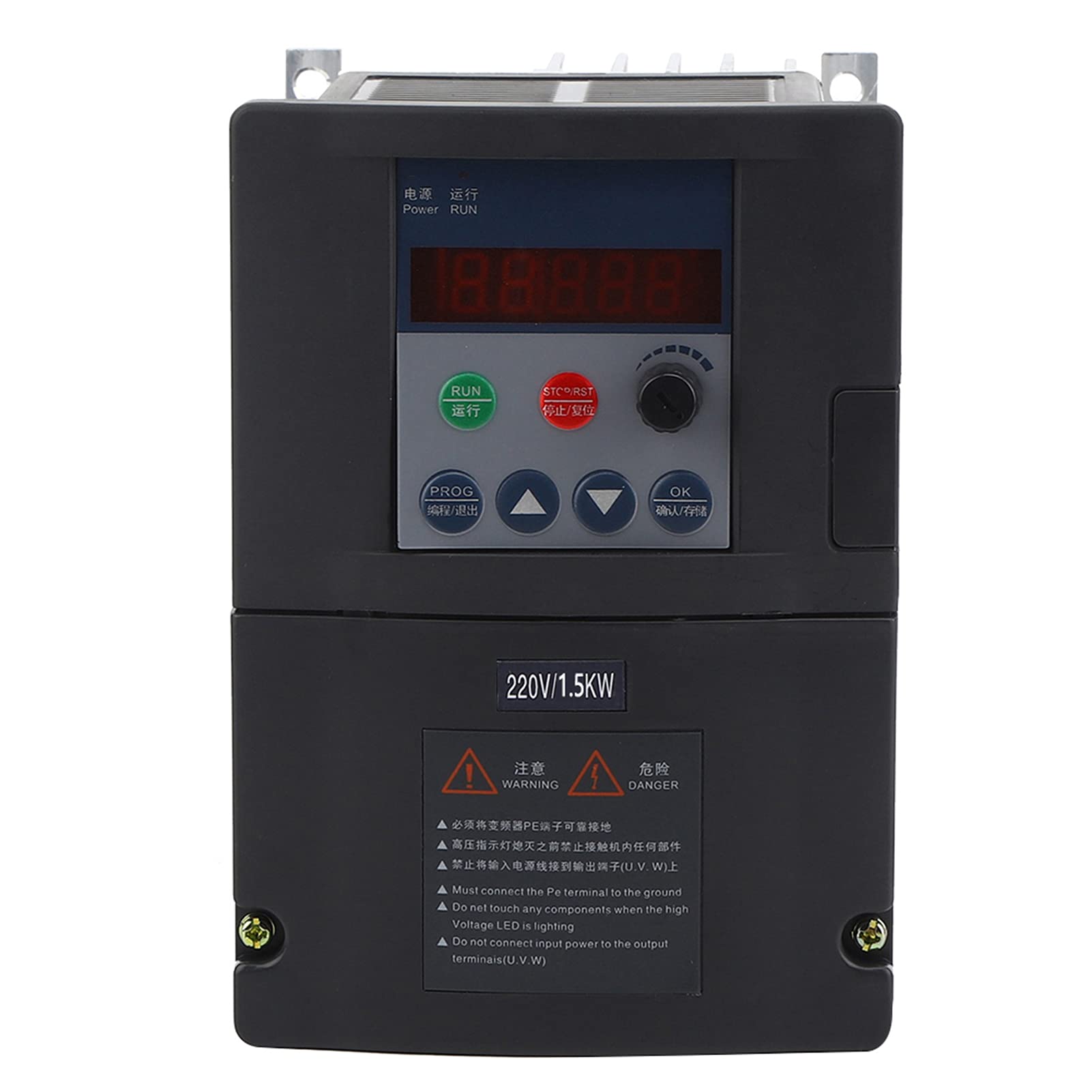 Mini convertisseur de fréquence d'inverseur entrée monophasée Sortie triphasée Coque en Aluminium Noir (1,5KW)