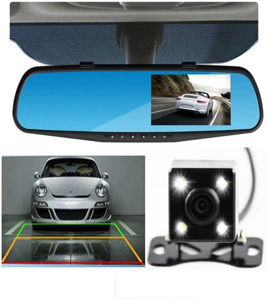showkah® Vehicle Blackbox DVR Car Mirror Camera 1080P Dual Dash Camera Front & Rear View Camera HD Video Recorder 170° Wide Angle Support Night Vision G-Sensor Loop Recording Camera