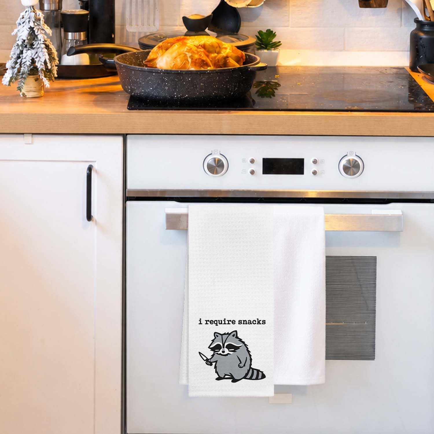 Funny Raccoon Kitchen Towels, Raccoon Lover Gifts, I Require Snacks Funny Trash Panda Decorative Dish Tea Hand Towels for Kitchen Bathroom, 16x24 Inch image 3