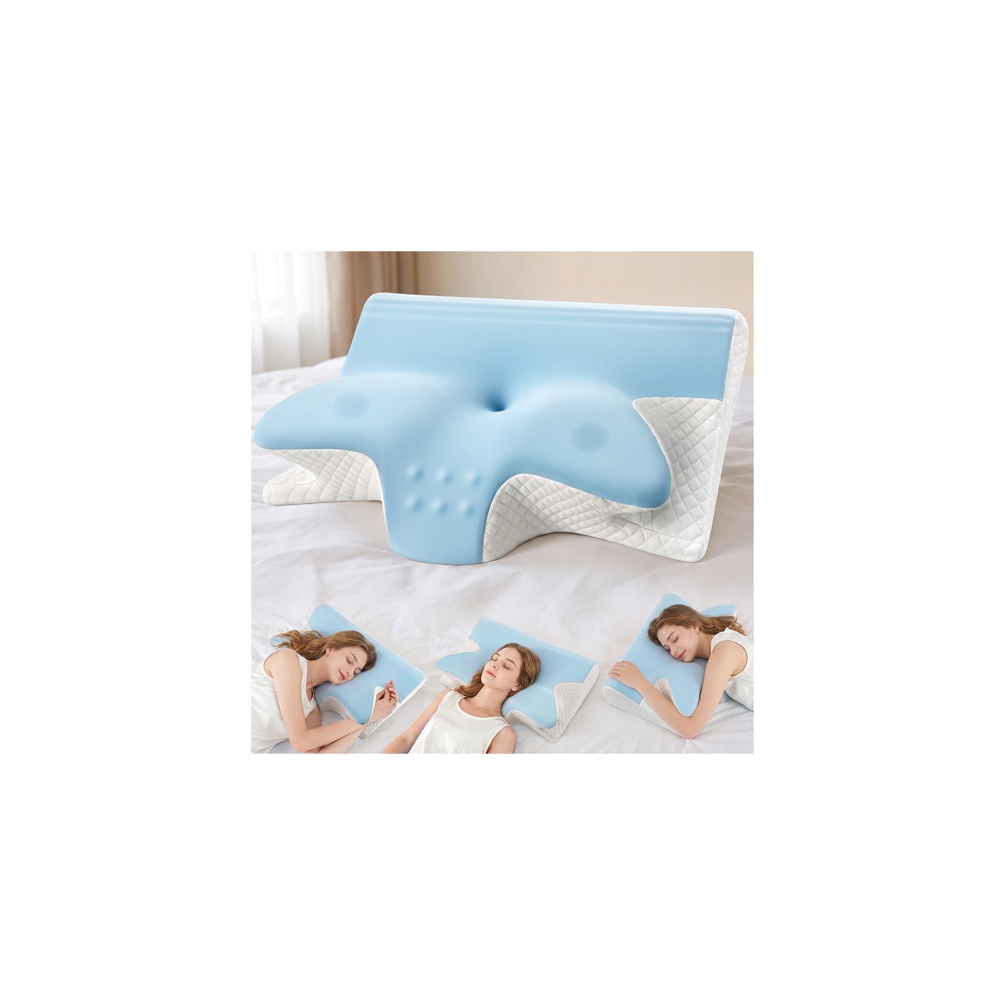 Almohada cervical ergonómica, espuma viscoelástica, color azul claro