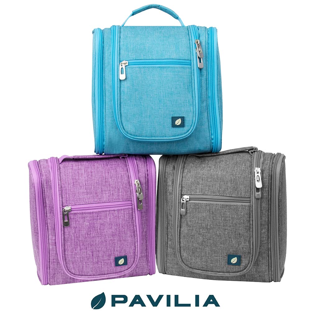 PAVILIA Beauty case da viaggio da appendere per donne e uomini, organizer per articoli da toeletta da bagno, Turchese, Standard (9x4x9), Beauty case
