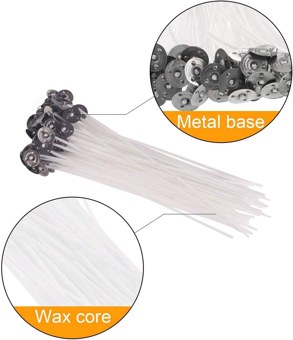 Candle Wicks, 8" 200mm, 100 Pieces, with 1 Metal Candle Wick Holder