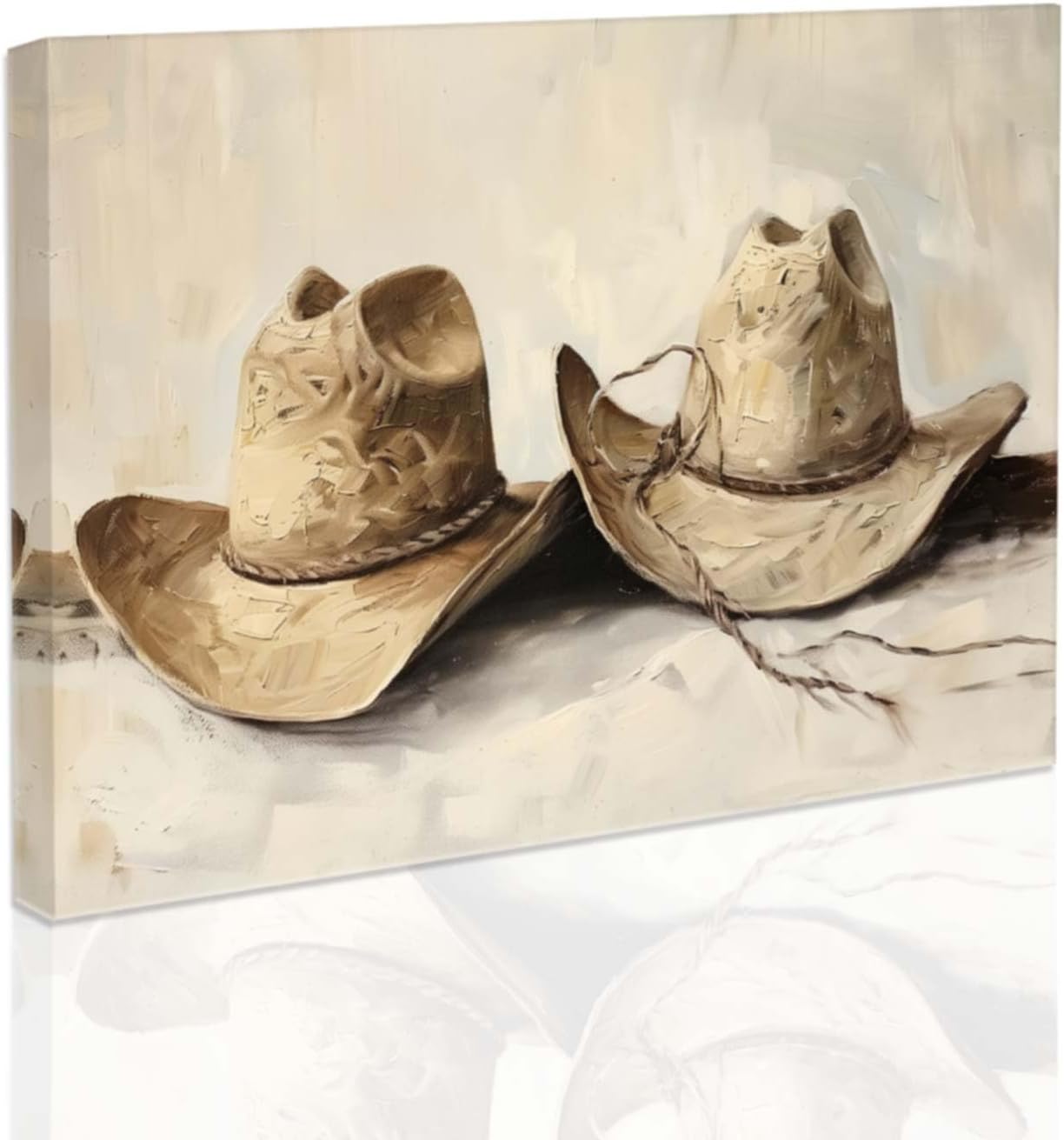 SWQYLB Cowboy Wall Art Western Wall Decor Cowboy Hat Pictures Cowboy Room Canvas Prints Vintage Artwork for Men Home Bedroom Wall Decor Framed (Beige, (12.00" x 18.00"))