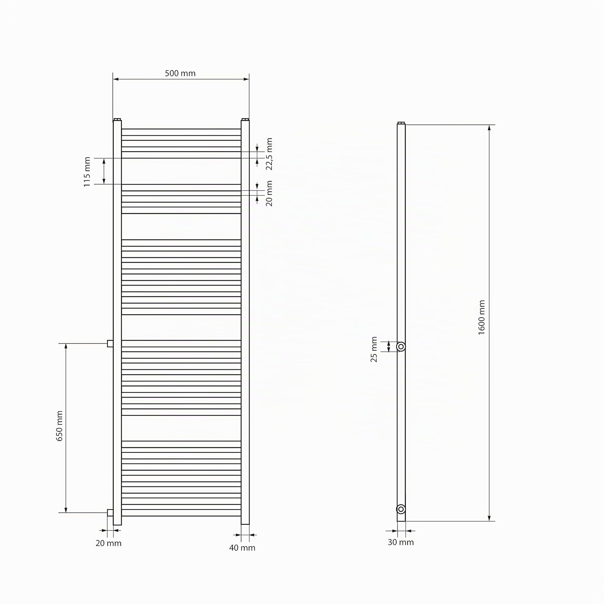 ECD Germany Radiatore Scaldasalviette Termoarredo da Bagno Moderno in Acciaio Bianco Sahara - 500 x 1600 mm - Bianco - dritto con attacco laterale - Scaldasalviette Asciugamani 50x160cm non elettrico