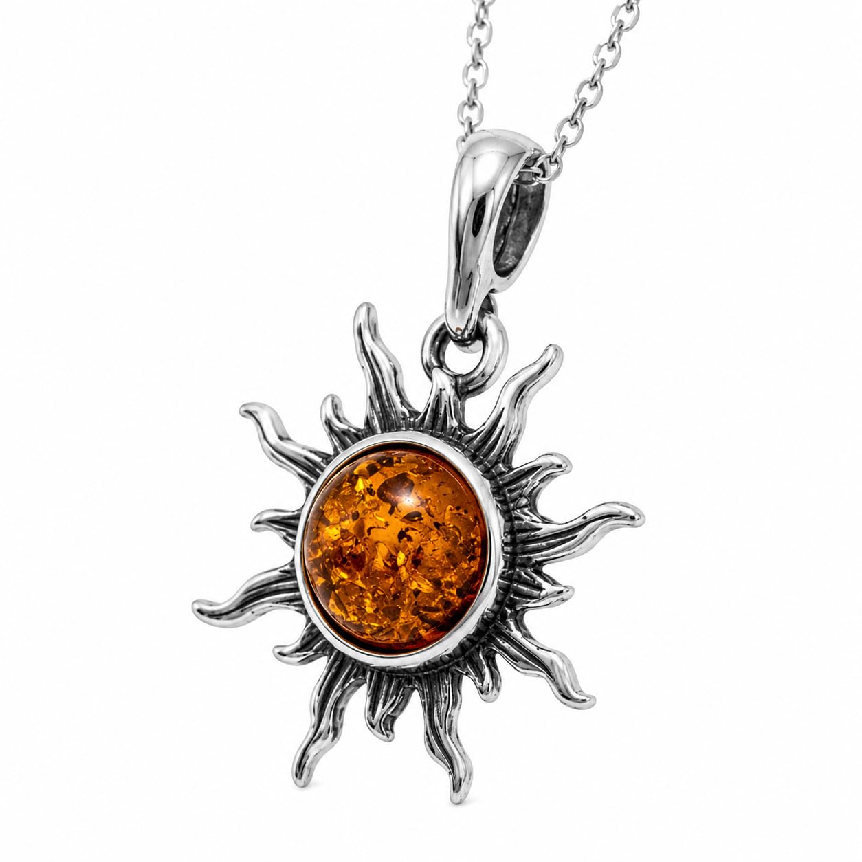 SilverAmber Jewellery Genuine Baltic Amber & Sterling Silver Star Sun Pendant without Chain - 1764