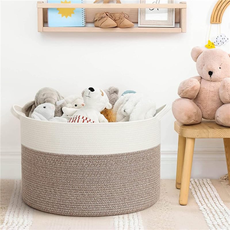 AM ANNA Extra Large Storage Baskets, 21.7" x 21.7" x 13.8" Kids Toy Baskets Storage Woven Blanket Living Room Toy Basket for Blanket, Toys, Dirty Clothes in Living Room, Bathroom, Bedroom
