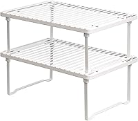 Amazon Basics Stackable Metal Kitchen Cabinet Organizers - Space-Saving Shelves for Dishes, Pans & Pantry, Set of 2, 12.5"x8"x4.5", White