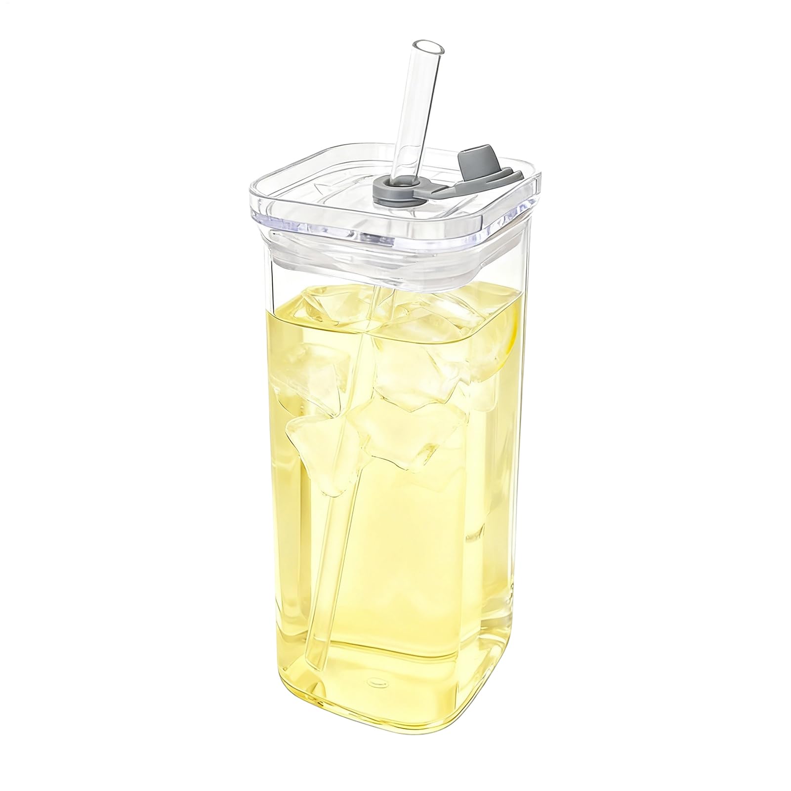 Square Drinking Glasses Heat-Resistant Glassware With Lid And Straws Beverage Cup For Coffee Tea Juice Desk Kitchen Office
