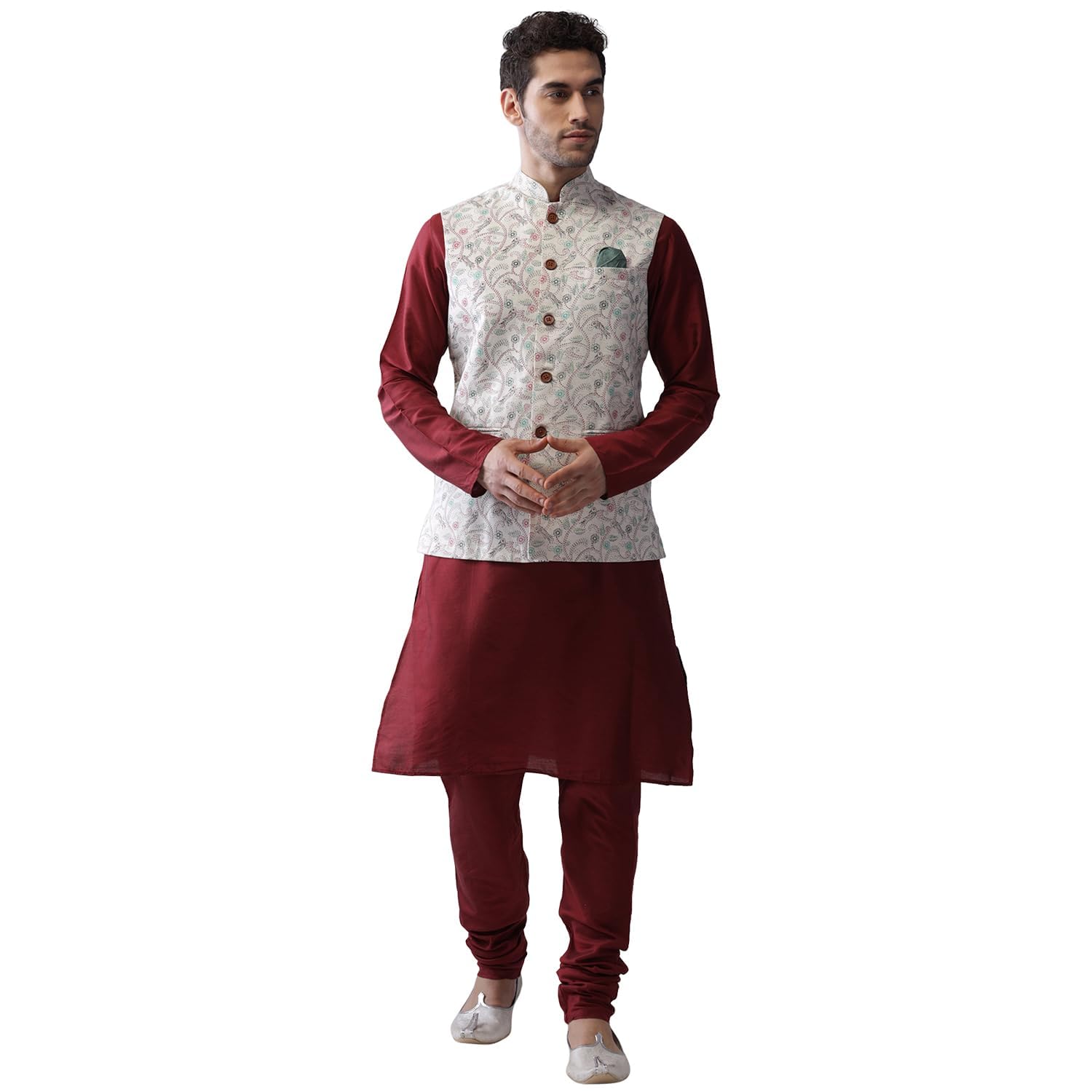 Kisah Men Printed Kurta Jacket Set, Full Sleaves, Knee Length, Straight, Regular Fit, Mandarin Collar Ethnic Wear