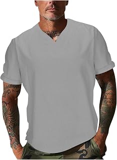 Generic Mens Short Sleeve Shirts Fashion V Neck Short Sleeve Solid T-Shirt Loose Fit Lightweight Basic Tee Casual Summer Tops