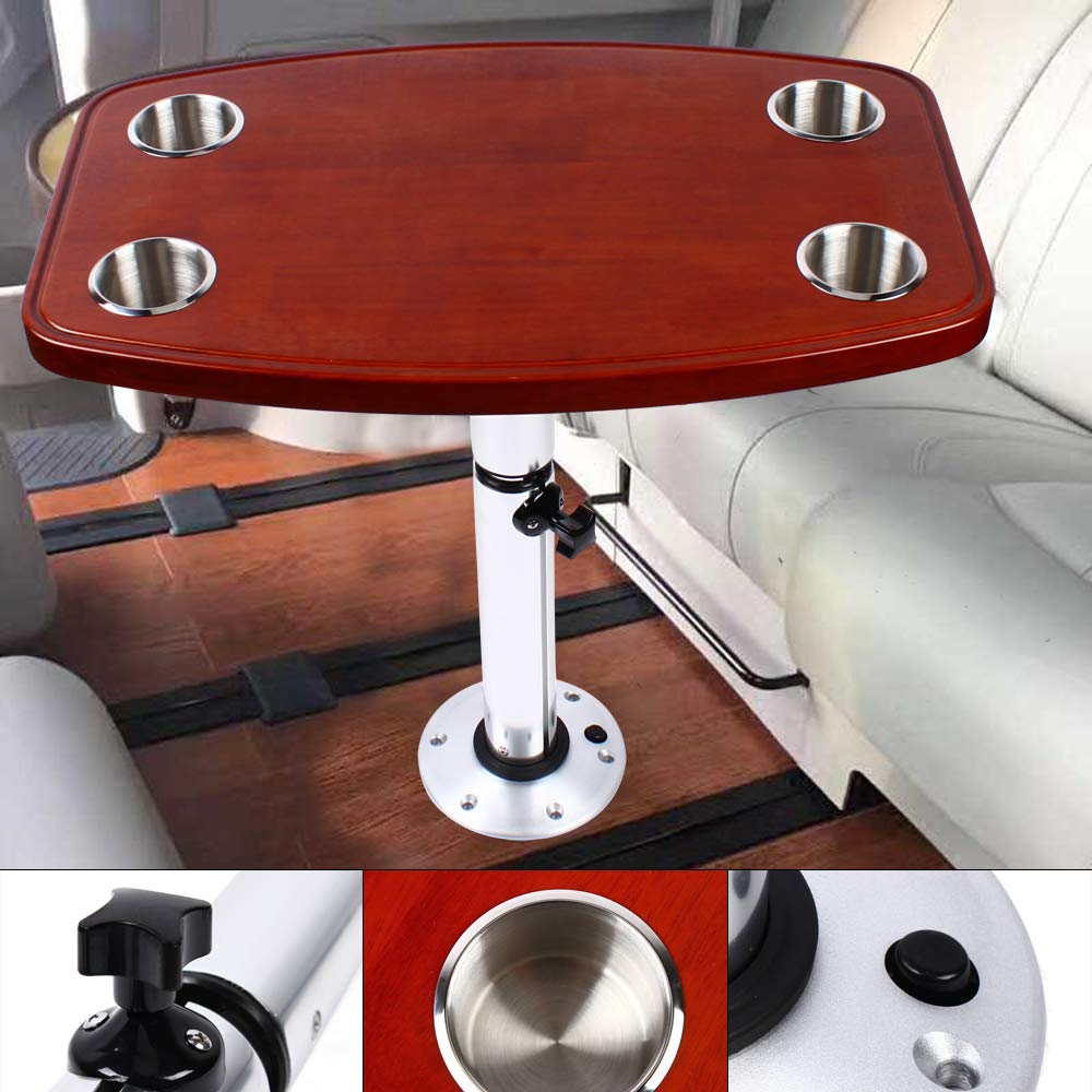 Mesa telescópica con cremallera para barcos, con 4 soportes para bebidas, caravanas, yate, roble lacado, mesa de caravana, yate, mesa de roble