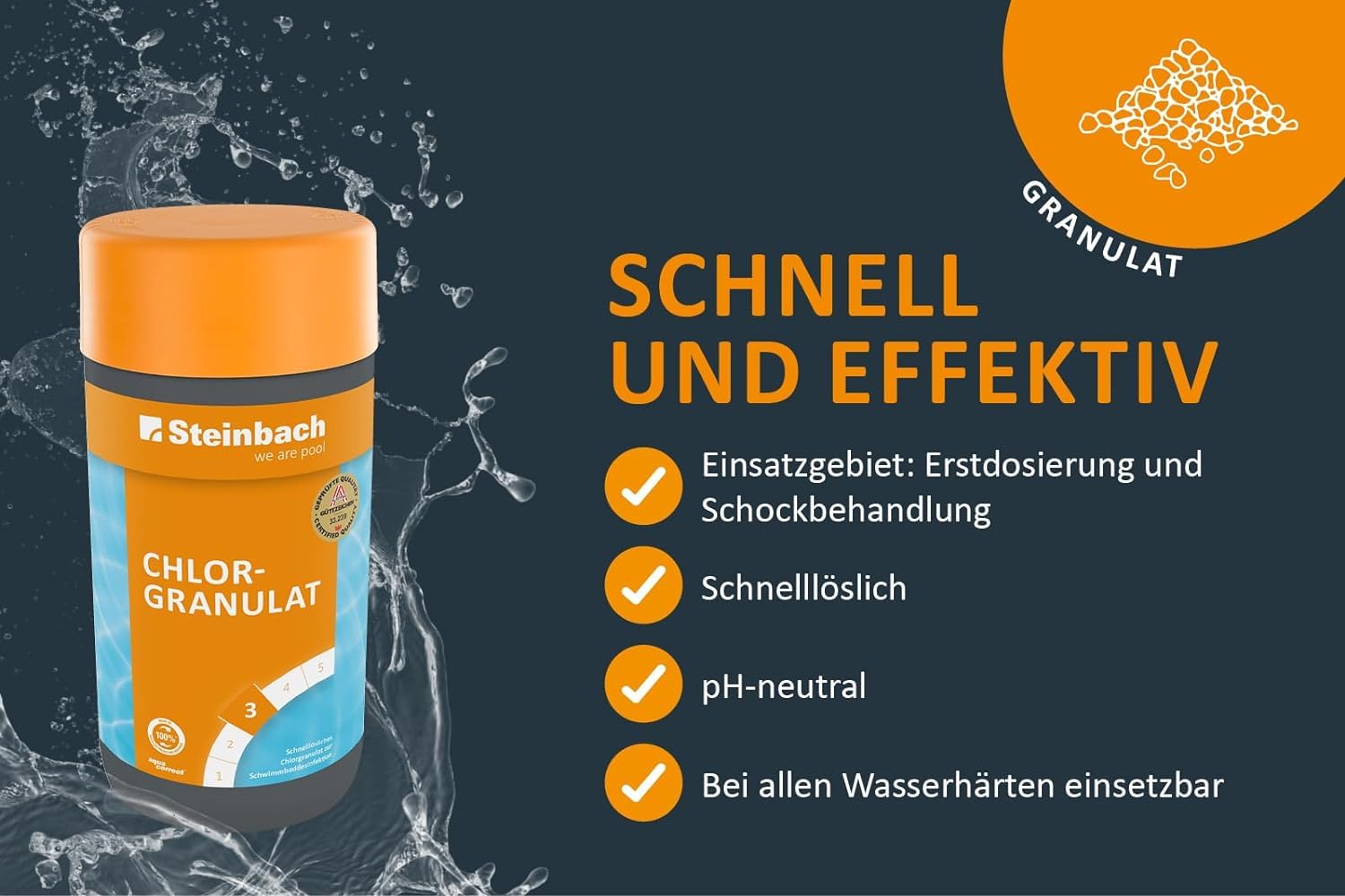 STEINBACH | Wasserpflege Starter Set I Pool Chlor Starterset für Einsteiger I Mini-Multitabs, Kristallklar, Dosierschwimmer, Testkit, pH-Senker & Chlorgranulat | Pool-Zubehör-Set für Anfänger