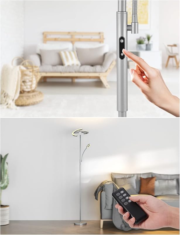 Amdelne LED állólámpa dimmer távirányítóval szürke olvasólámpa hálóhoz
