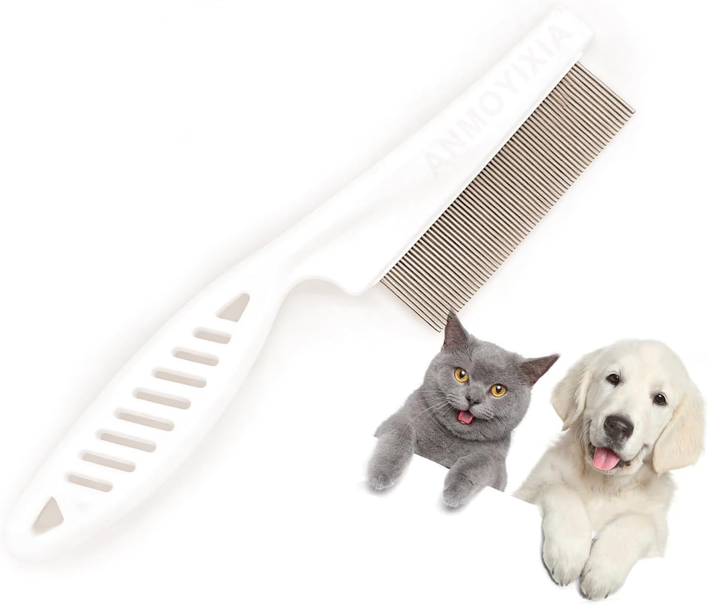 Flea Comb for Cats Dogs, Long Hair, White & Red, Plastic & Stainless Steel, 18 x 3.6 x 1.8 cm