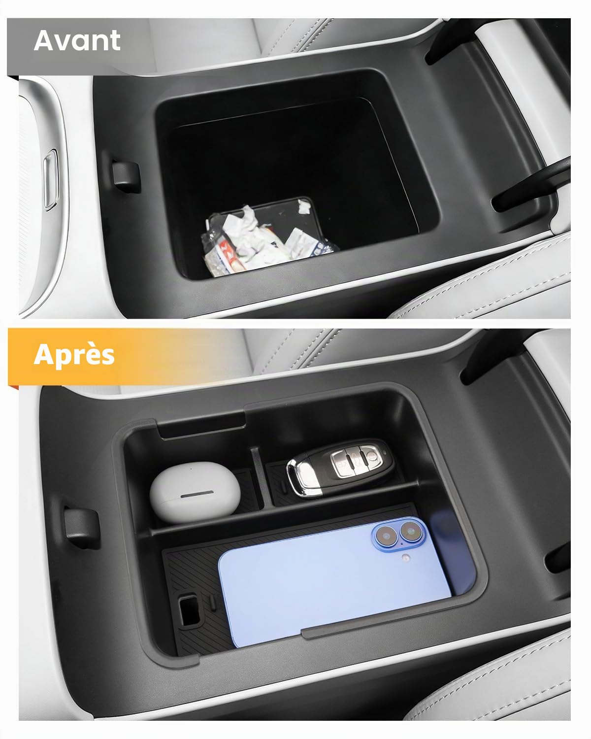 YEE PIN Compatible avec Leapmotor B10 EV SUV 2025 2026 2027 - Boîte de rangement pour console centrale - Accoudoir central - Boîte à gants - Plateau avec tapis antidérapant - Pour accessoires B10 EV