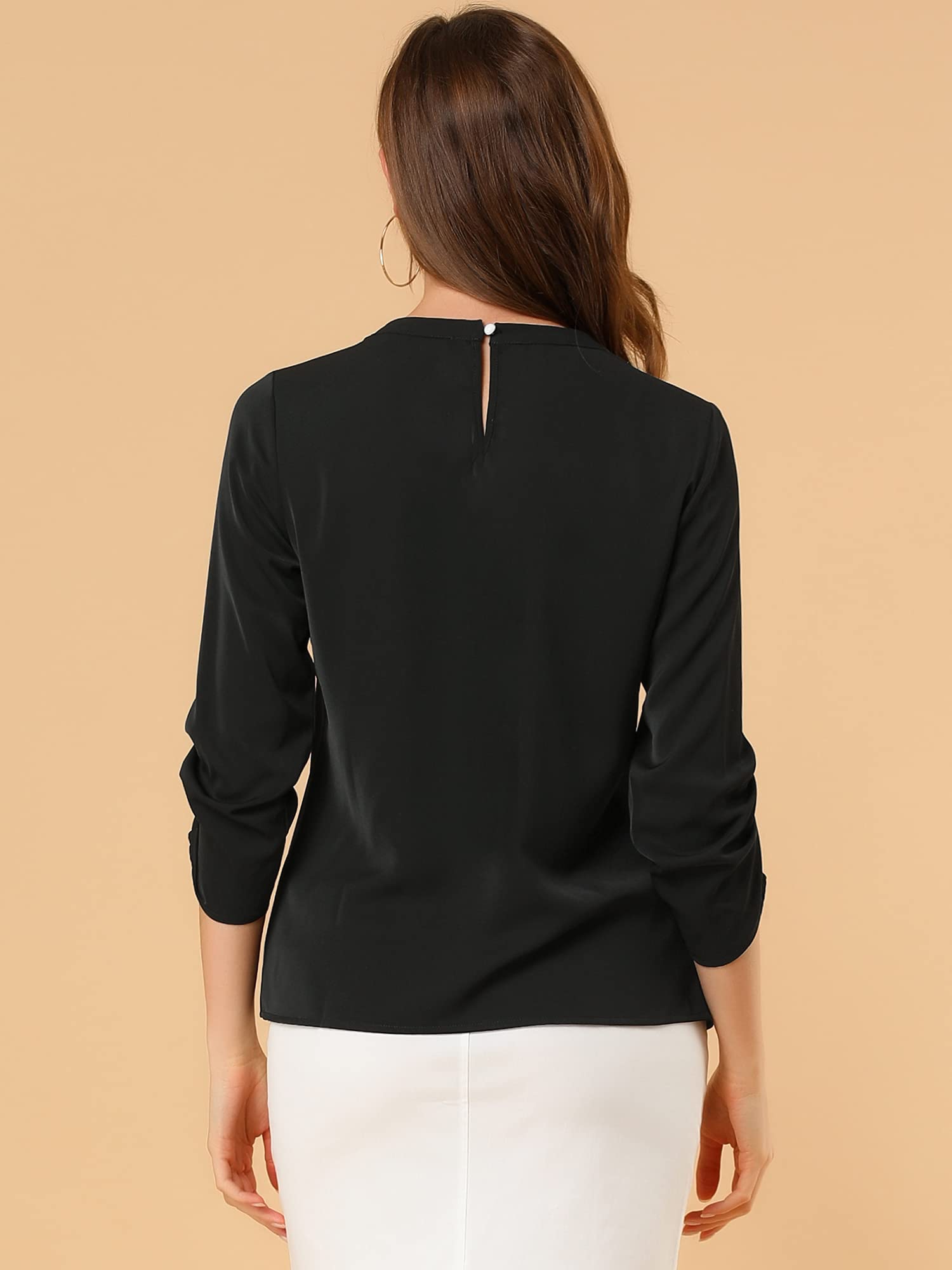 Allegra K Blusas elegantes para mujer, con abertura en la cerradura, fruncidas, manga 3/4, para el trabajo, negocios, casual