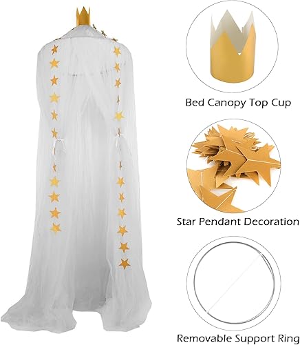 Miniatura 2 de Dyna-Living Toldo de cama blanco y cortinas amarillas para cama