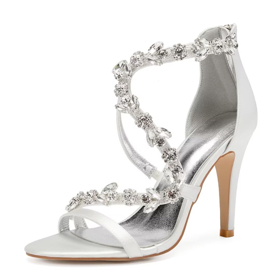 High Heel Wedding Shoes for Bride Open Toe Rhinestones Bridal Heeled Sandals Wedding High Heels