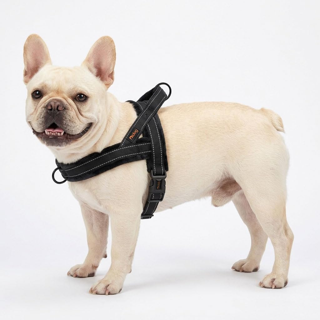Didog Soft Flannel Padded Dog Vest Harness, No Pull/Quick Fit Reflective Dog Strap Harness, Easy for Training Walking (S:Chest 18-22", Black)