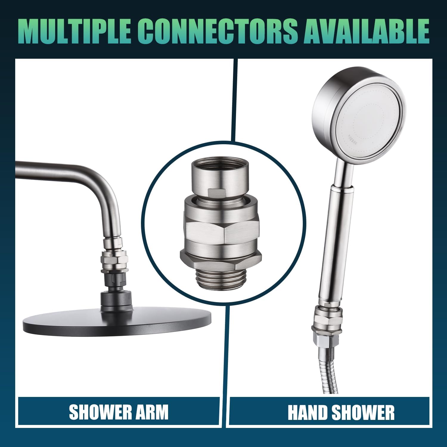 Shower Head Swivel Ball Adapter - Solid Brass Adjustable Shower Arm