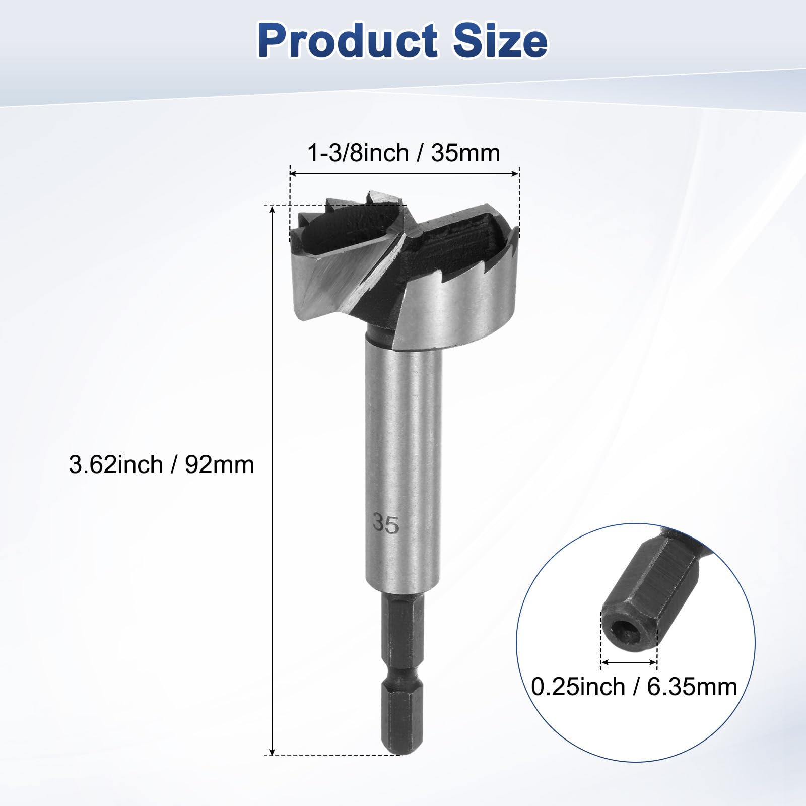 M METERXITY Forstner Drill Bit for Woodworking 1-3/8in (35mm) Carbon Steel Tip Hex Shank Hinge Cutter for Hard Wood/Plastic/Plywood/MDF - Image 3