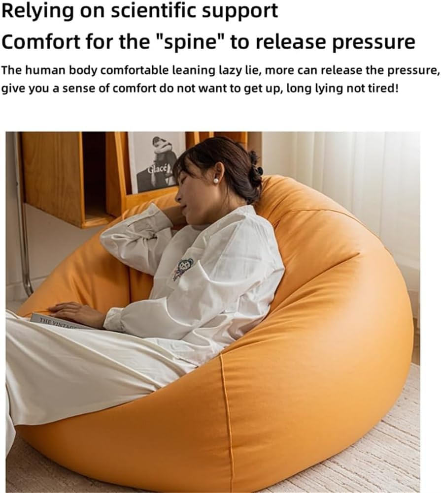 Faux Leather Bean Bag Chair Cover, Comfortable Bean Bag Lounger, Technological Fabrics Breathable and Wear-Resistant Good Skin Feel, for Adult Teen (No Filler),Orange,L