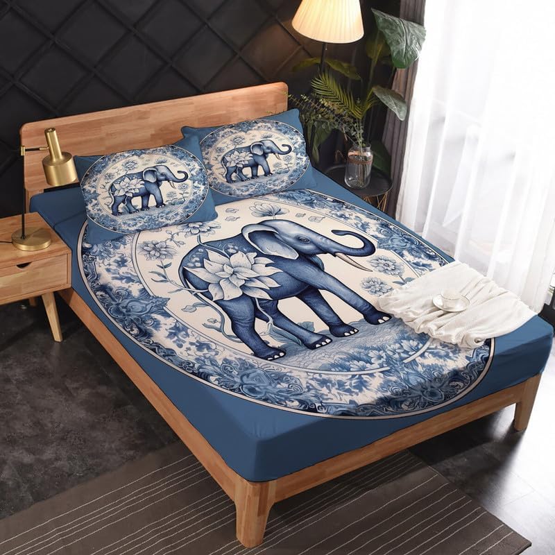 Miniatura 2 de Sábanas de elefante tamaño California King  Sábanas de microfibra suave con bolsillo profundo y patrón sin arrugas, 1 sábana bajera, 1 sábana