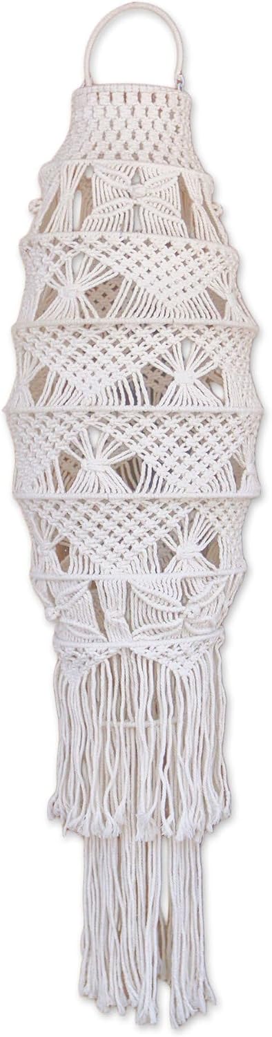 NOVICA Artisan Handmade Cotton Decorative Accent Handknotted from Bali Ivory Indonesia Accessories Home Accents [Hanging 35in H x 14.5in Diam. Fringe 15.75in L] ' Tegalalang Circle'