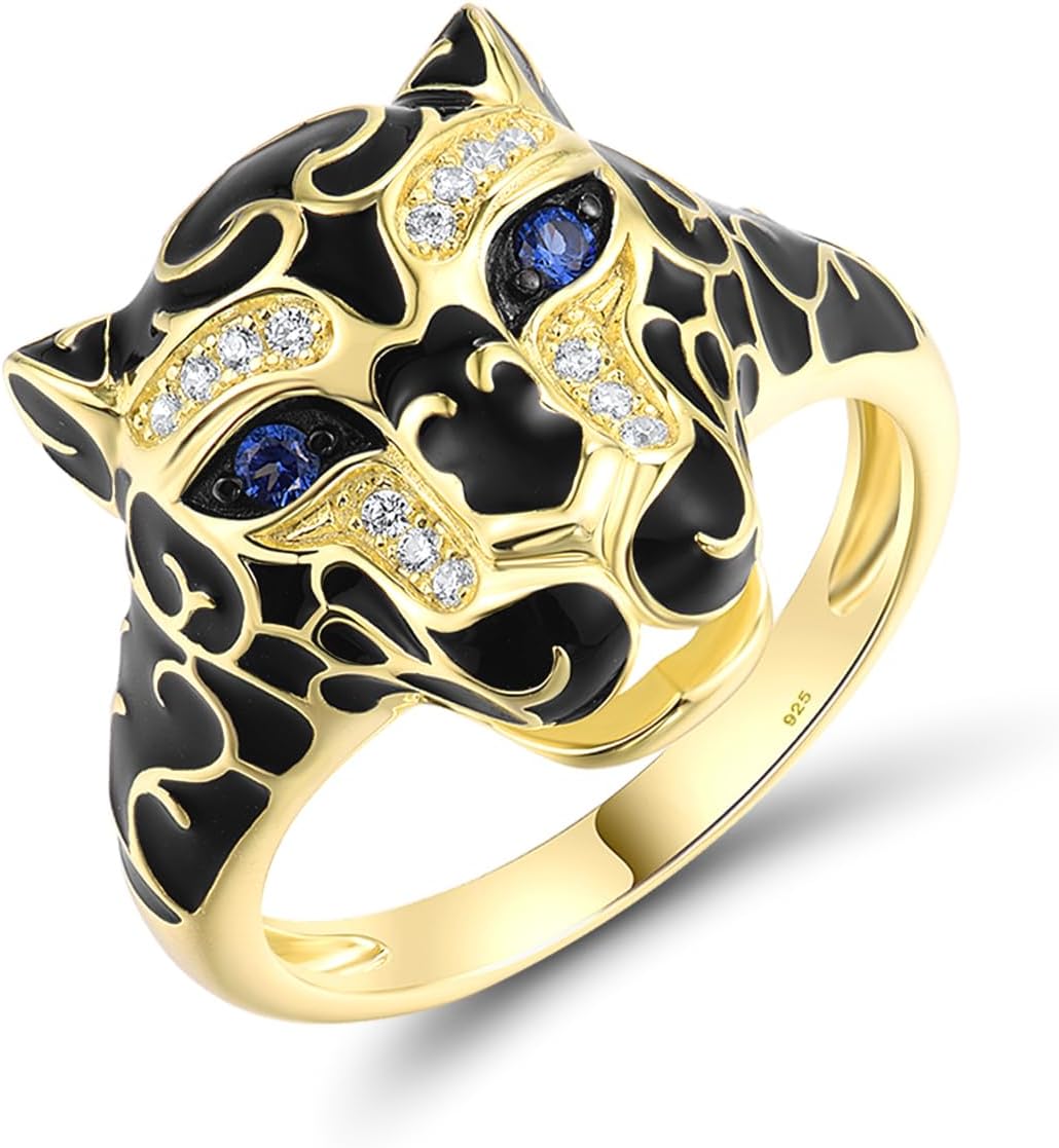 Panther Ring 925 Sterling Silver Leopard Rings Cubic Zirconia Green Spinel Jaguar Jewelry