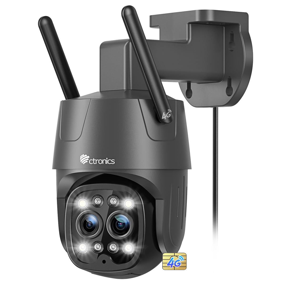 Ctronics 3G/4G LTE Dual Lens Outdoor Surveillance Camera, IP Camera with Auto Zoom Tracking, Human Detection, 6X Zoom Hybrid Night Vision Color Two-Way Audio, SIM Card Included