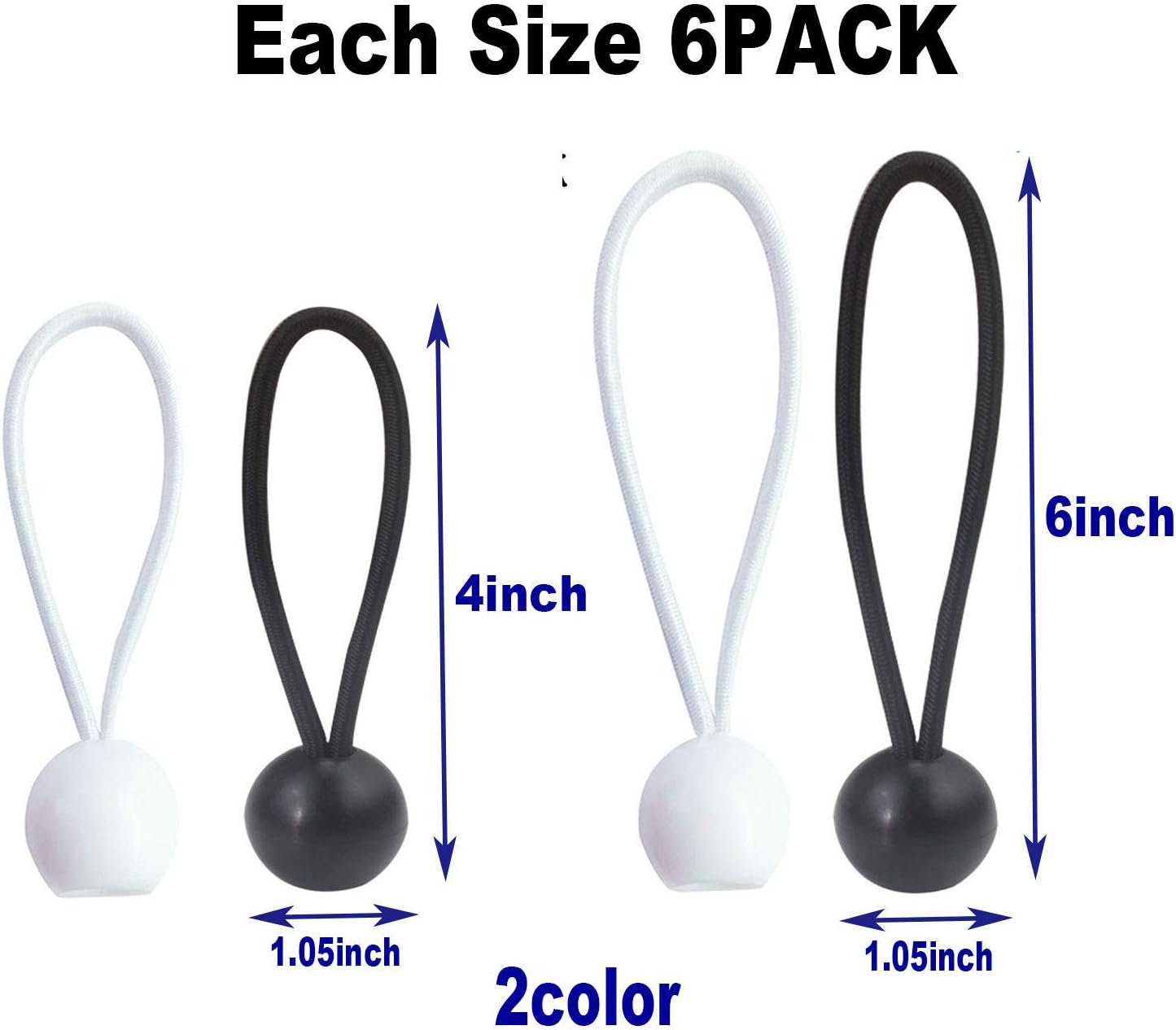 24Pcs Heavy Duty Ball Bungee Cords 4 inch and 6 inch, Canopy Tarp Tie Down Cord (Black and White)