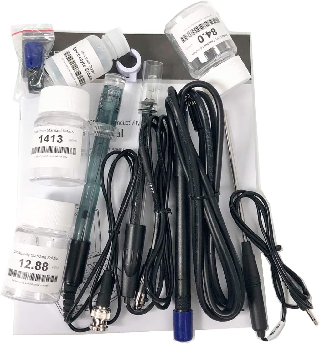 Multiparameter Water Quality Meter with Conductivity Standard Solutions for Measuring PH, ORP, Ion Concentration, Conductivity, TDS, Salinity, Resistivity and Dissolved Oxygen