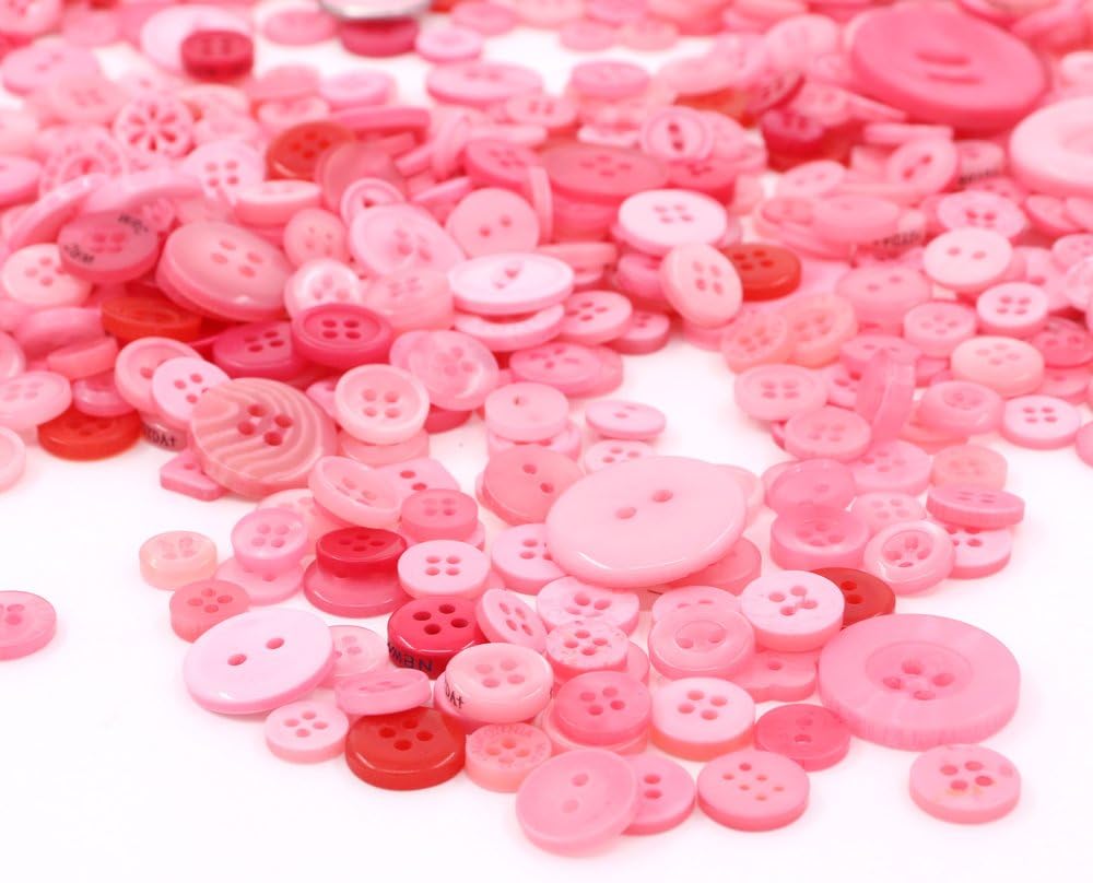 Swpeet 650 Pieces Assorted Sizes Resin Buttons 2 and 4 Holes Round Craft Buttons for Sewing DIY Crafts Children's Manual Button Painting (Pink) image 3