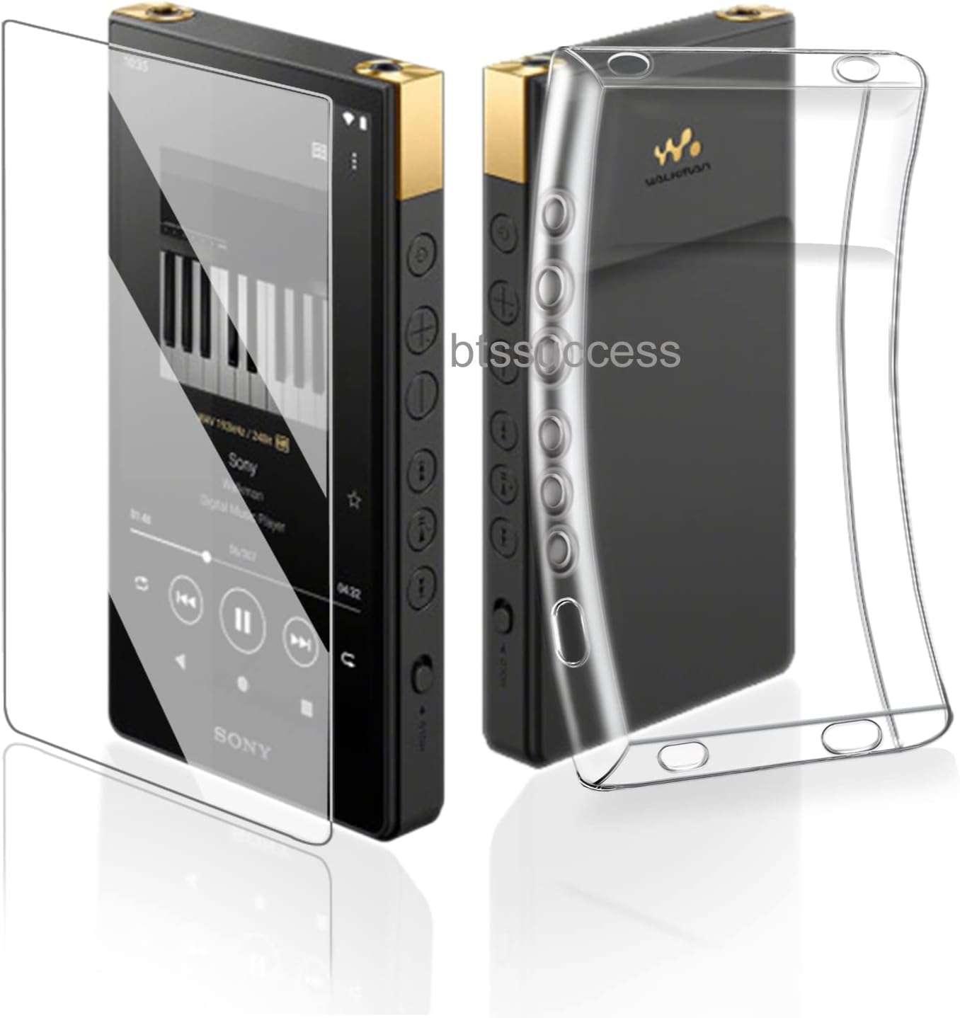 Soft Clear TPU Protective Shell Skin Case Cover for Sony Walkman NW-ZX700 NW-ZX706 NW-ZX707 (Clear case and Glass)