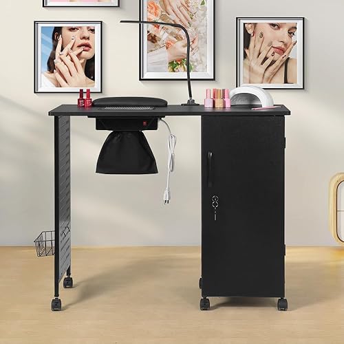 Miniatura 2 de Escritorio de uñas para Nail Tech Mesa de manicura con estación de carga colector de polvo, mesa de tecnología de uñas con 4 cajones de