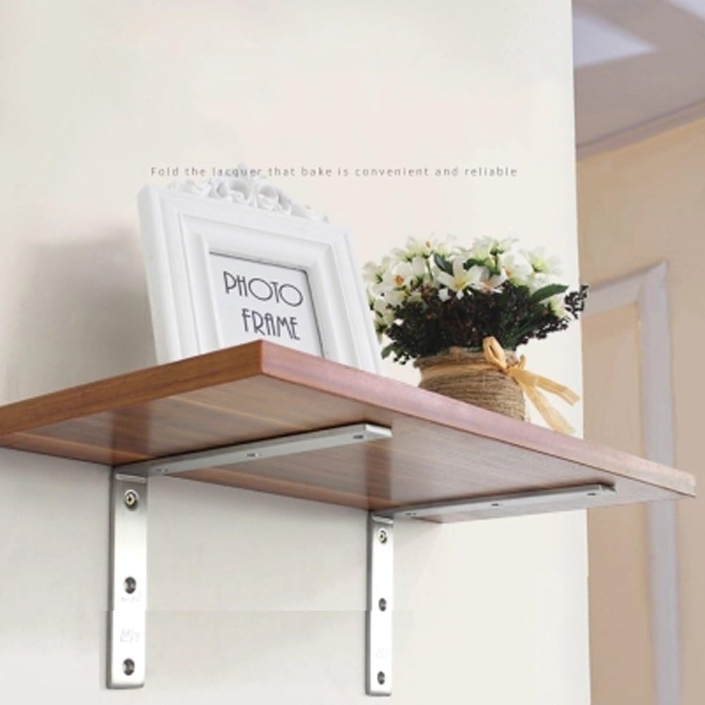 Deezio Stainless Steel Heavy Duty Corner Brace Joint Angle Bracket Shelf Brackets, Brushed Nickel, Pack of 4(100x100x3mm)