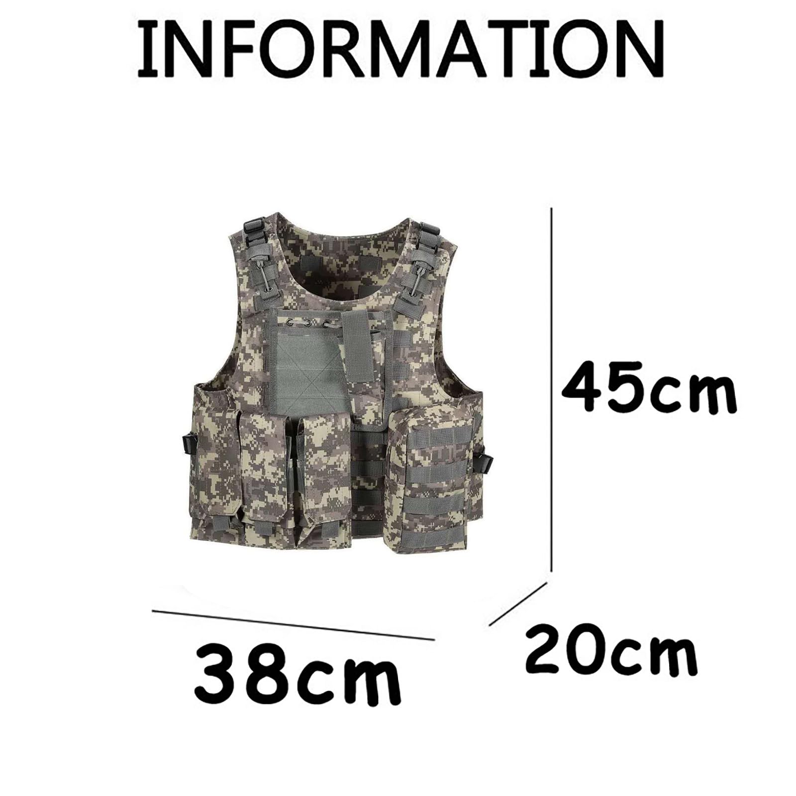 Chaleco táctico militar para exteriores con bolsillos y plataforma modular, duradero, ajustable y ligero para aventuras al aire libre, cuello en V, camisetas para hombre, camuflaje, talla única