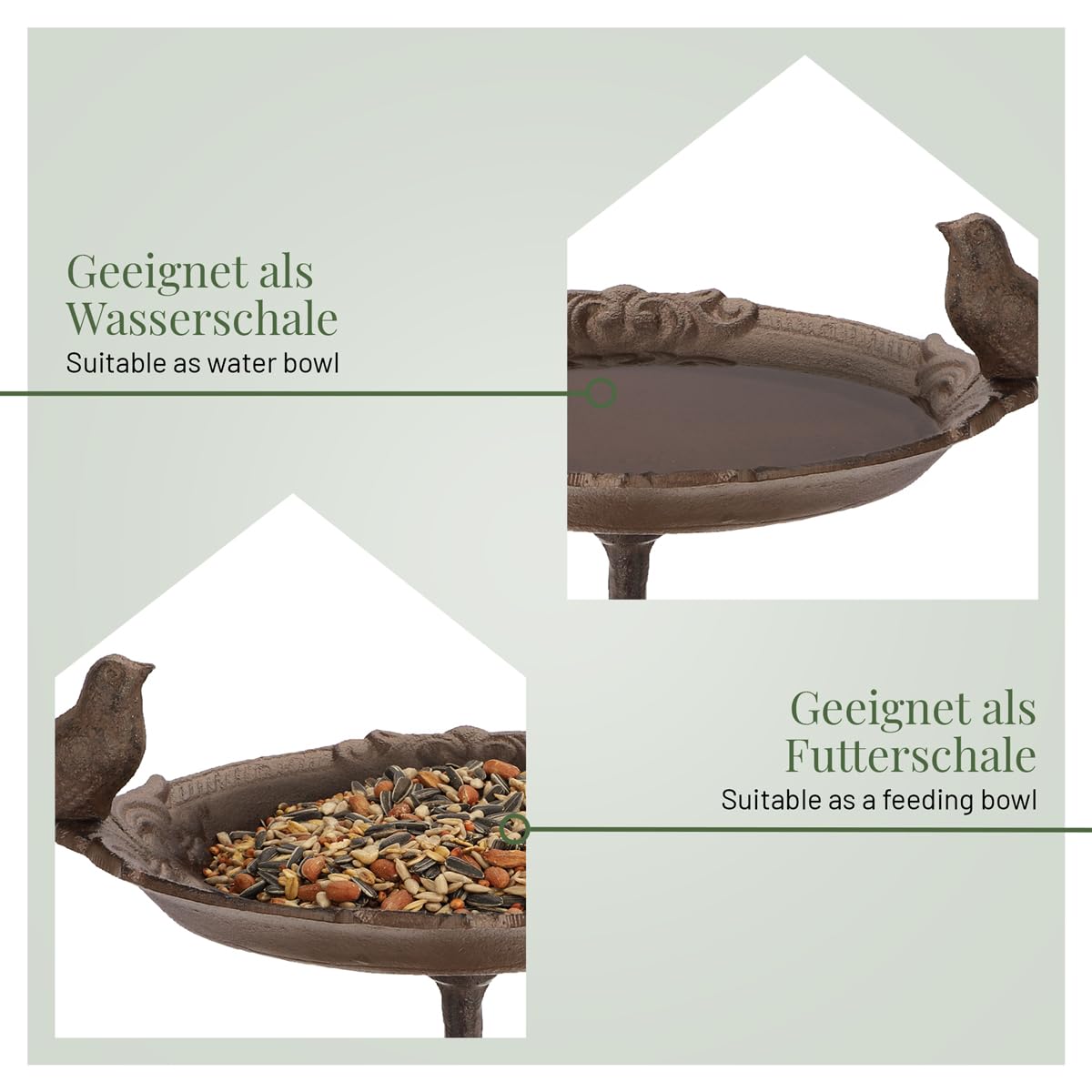 wildlife home Abreuvoir pour oiseaux debout avec pied I Distributeur de nourriture pour oiseaux en fonte résistant au gel pour jardin et balcon I Bain d'oiseaux I Mangeoire pour oiseaux sauvages