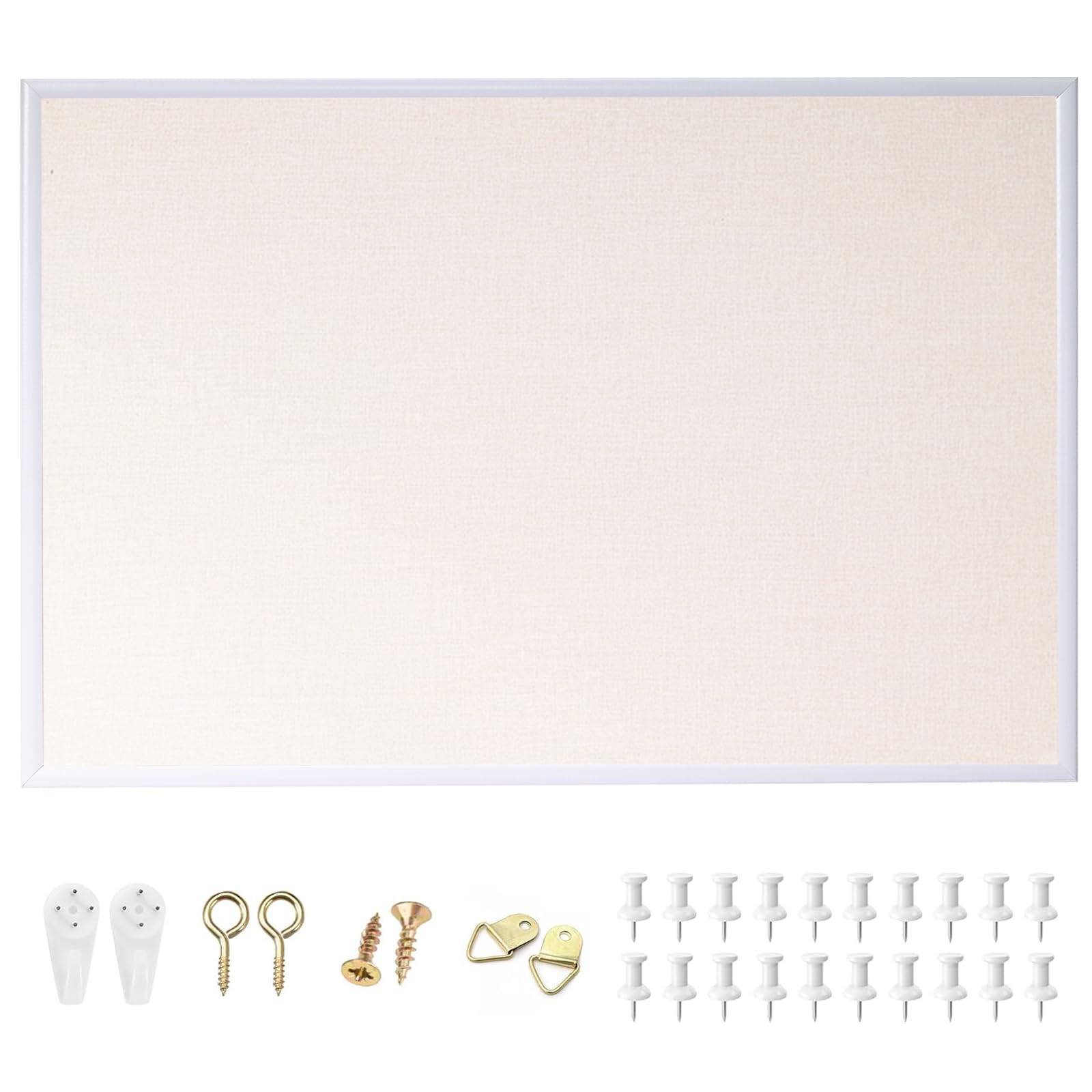 AMKIOKIO 24'' x 36'' Large Linen Bulletin Board, Cork Board for Walls, White European Frame Style, Vision Board, Pin Wood, Ideal for Shool, Home and