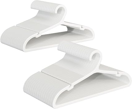 ABHENG 100 Pack Clothes Hangers, Non Slip Plastic Coat Hangers, Space Saving Hangers, Heavy Duty, Hanging Dry Wet Clothes, 16.4" x 8.3", White, UAPY05100W