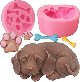 2Pcs Dog Silicone Soap Molds 3D Puppy Paw Bone Shape Silicone Fondant Mould Cute Dog Candle Soap Wax Epoxy Resin Mold Chocolate Candy Cake Baking Molds DIY Art Craft Cake Home Decor