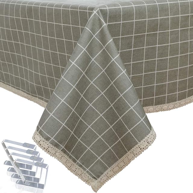 DARUITE Table Cloth,PVC Tablecloth Wipeable, Plastic Wipe Clean Tablecloth Rectangular, Waterproof Table Cover for Outdoor, Dining Room,Parties,Garden(Grey Checkered 57 inch X 78.7 inch(145x200cm)
