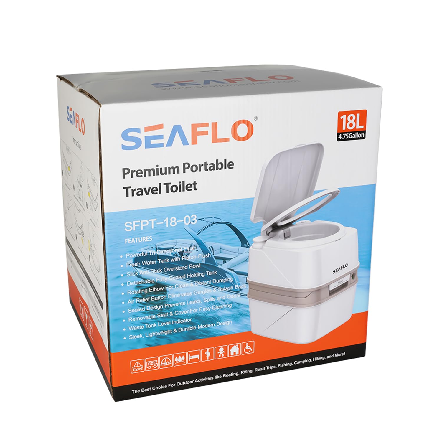Seaflo Toilette Portatile 12L/18L/20L per Camper Campeggio roulotte all'aperto