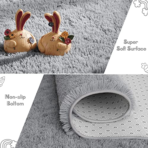 Tepook Super Soft Fluffy Rug For Bedroom, Modern Shaggy Rug Fuzzy Kids Rug For Living Room, Plush Indoor Nursery Home Decor Rug With Non-Slip Bottom, Grey, 3 X 5 Feet #TOP4