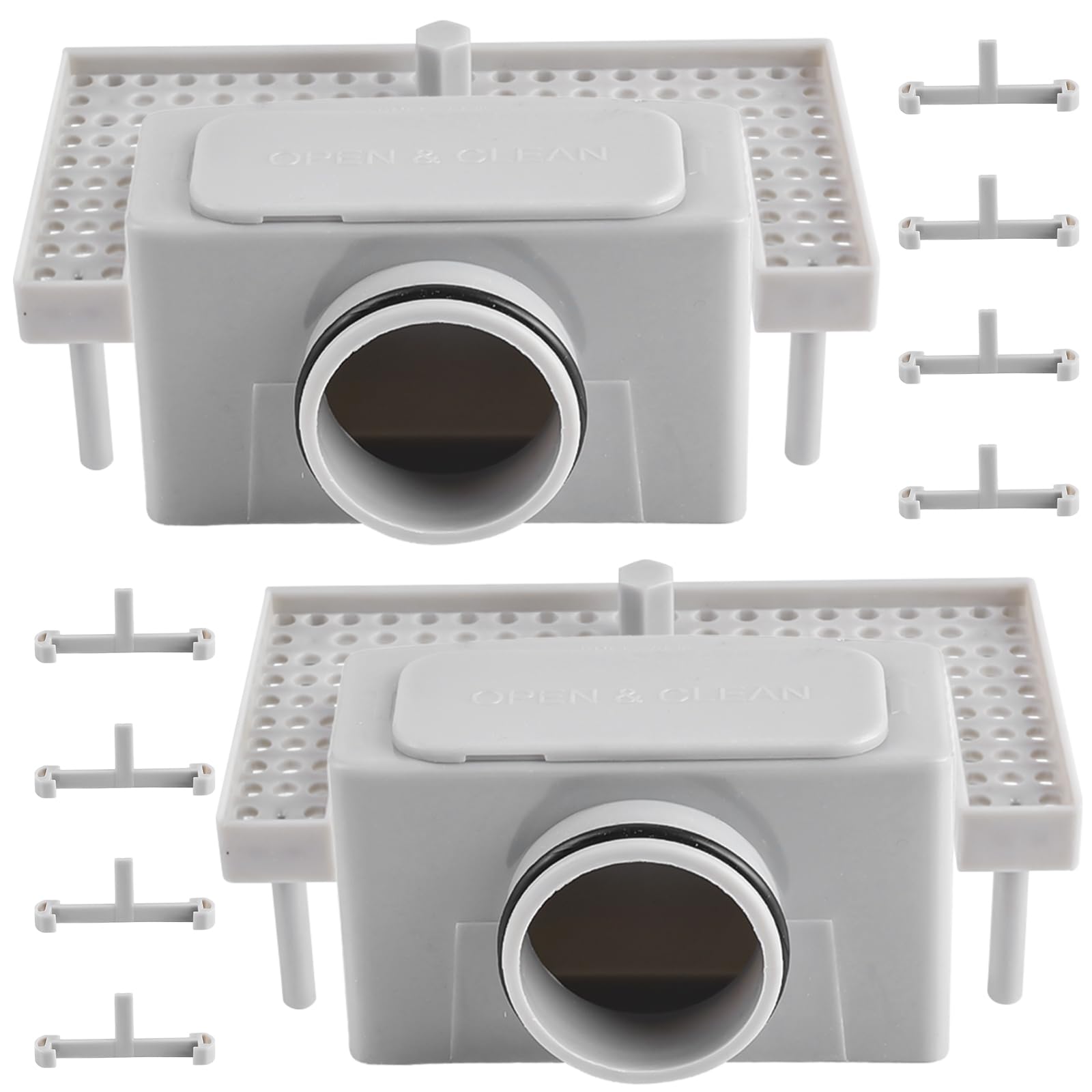 Gomety Silver 2 Piece Shower Drain Siphon With Odour Stop, Hair Strainer Set, Smooth Plastic,