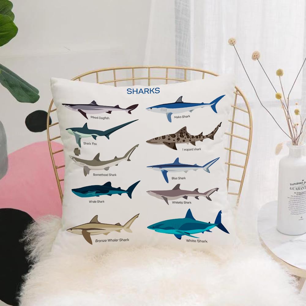 HYOSXW Cushion Cover,Throw Pillow Case Home Decorative for Living Room Bedroom Sofa Chair 16X16 Inch,collection species of sharks bronze whale shark,Pillowcase 40X40cm