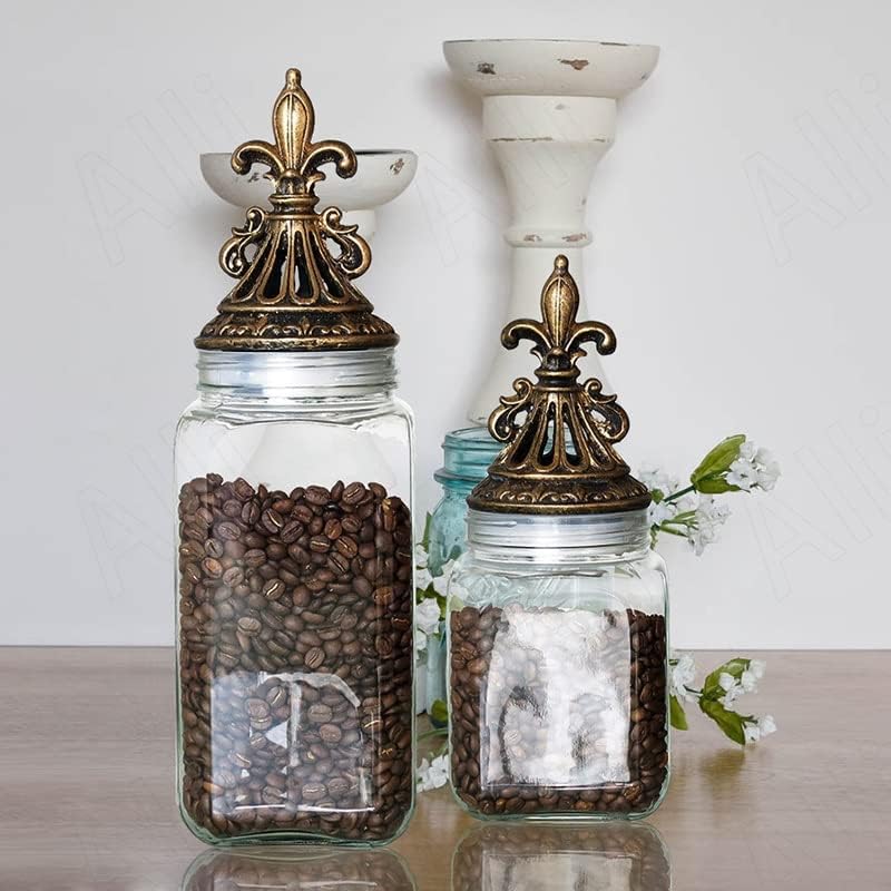 Miniatura 4 de GENIGW - Tarros europeos de almacenamiento de vidrio para armario de cocina cubierta de resina dispensador de granos escritorio tarro de caramelo